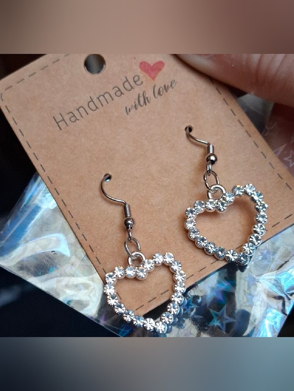 $8 Each Or Bundle 5/$20 Handmade Silver Crystal Heart Drop Earrings